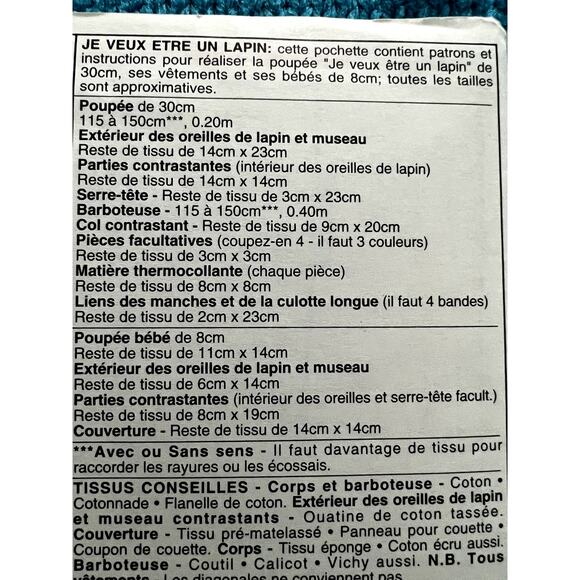 McCalls 757- Sewing pattern country bears in bunny suits 1980s - Picture 5 of 6